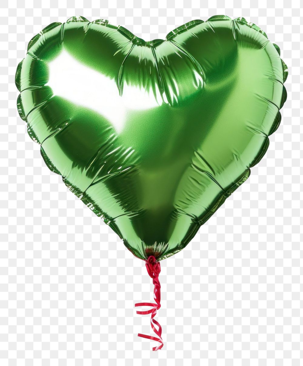 PNG Foil balloon green heart white background.