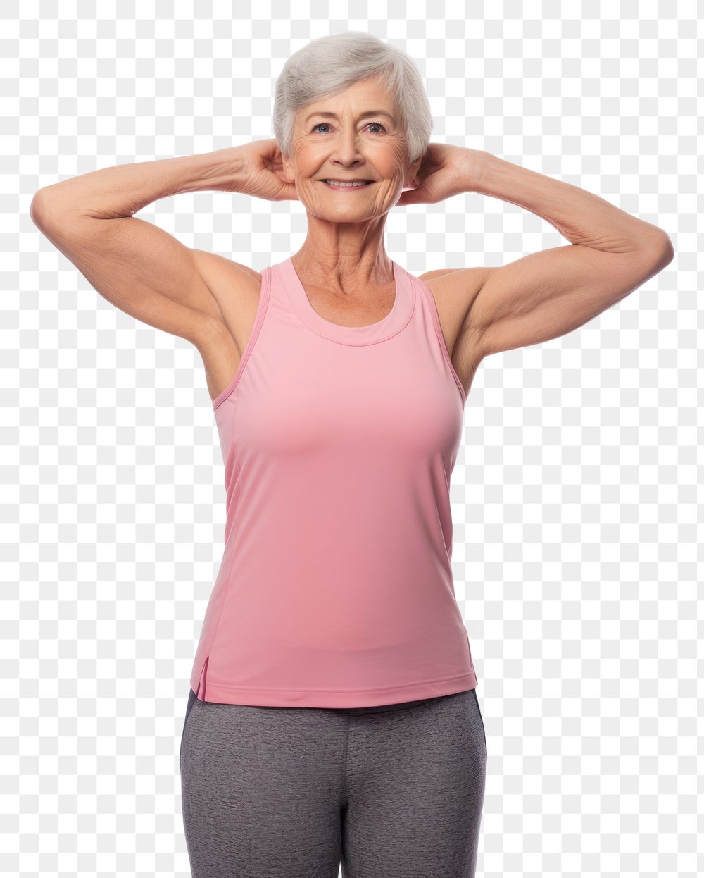 PNG Senior british woman stretching adult white background.