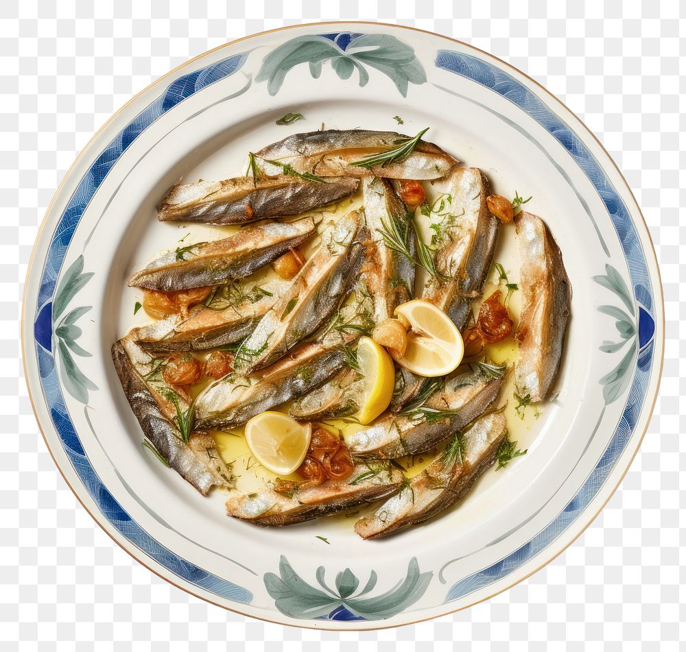 PNG  Boquerones en vinagre plate food sardine. AI generated Image by rawpixel.