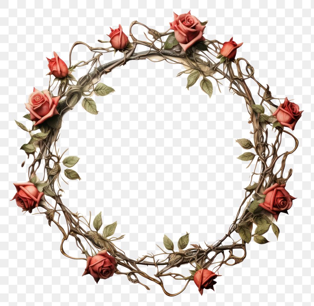 PNG  Thorns and red roses circle flower plant