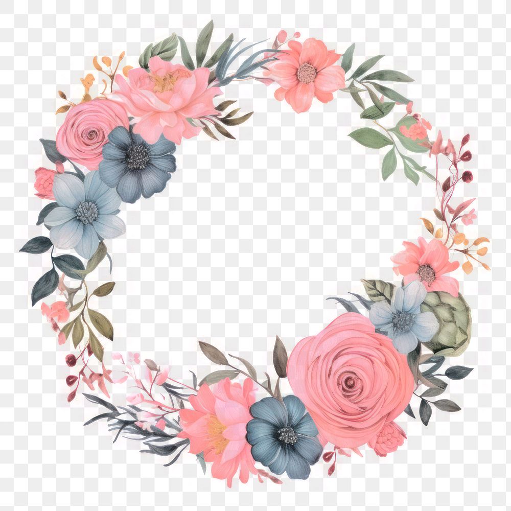 PNG  Floral wreath pattern circle flower. AI generated Image by rawpixel.