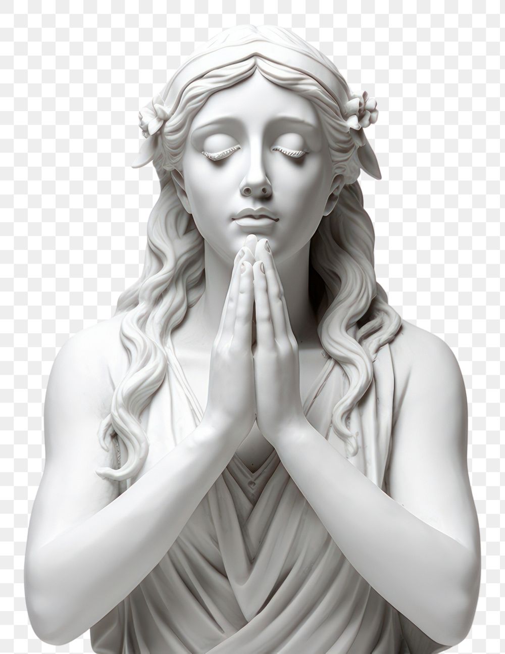 PNG  Greek sculpture woman praying hands statue portrait adult.