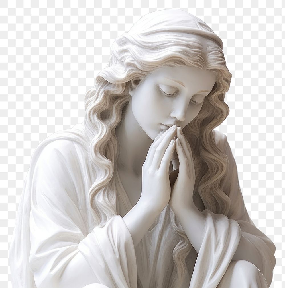 PNG  Greek sculpture woman praying hands statue white art