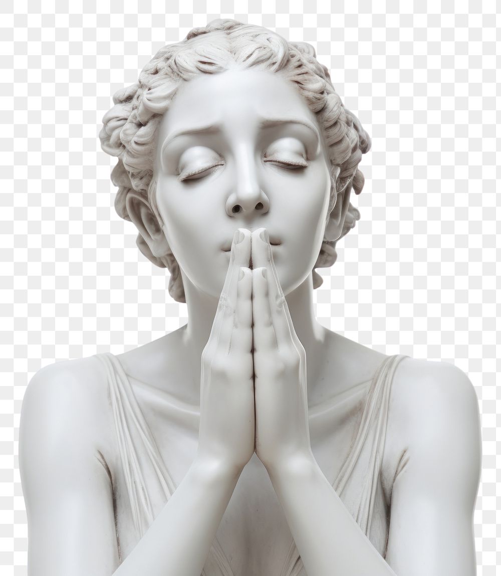 PNG  Greek sculpture woman praying hands portrait statue adult.