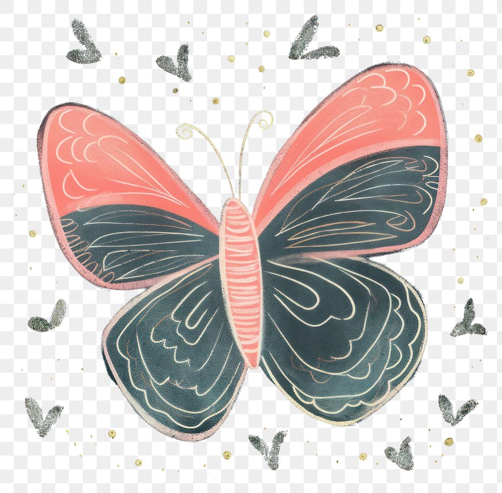PNG  Chalk style butterfly pattern drawing animal.