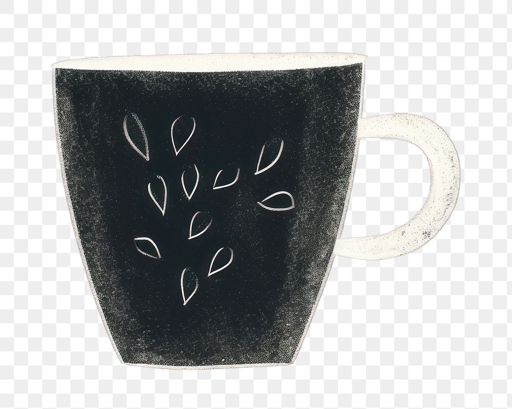 PNG  Chalk style coffee cup drink mug black background.
