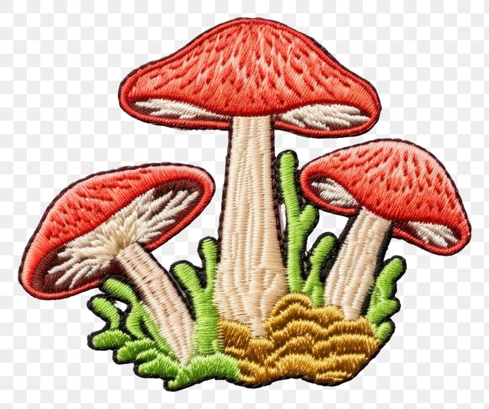 PNG Mushroom embroidery pattern fungus. AI generated Image by rawpixel.