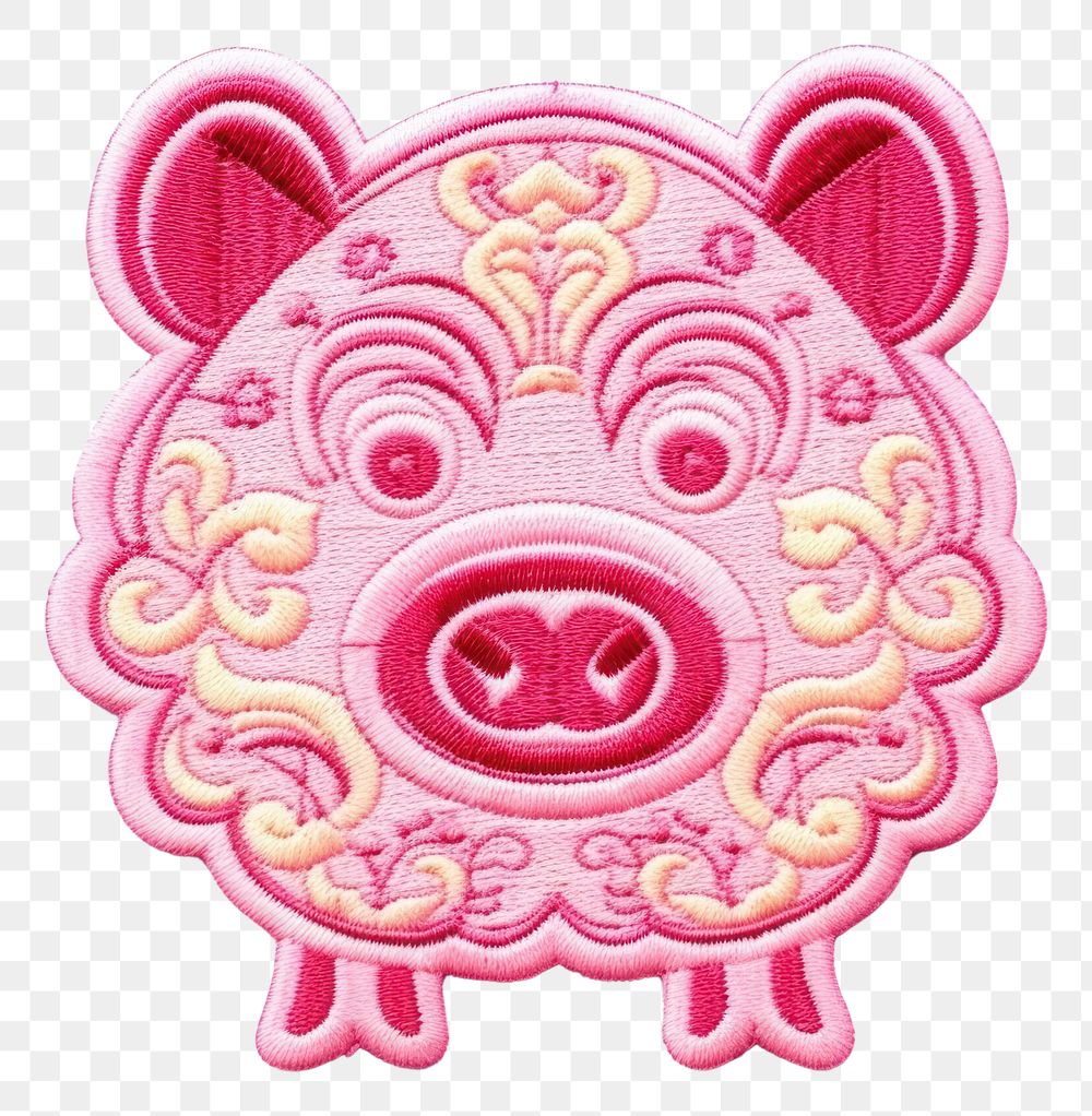 PNG Piggy bank embroidery pattern pink. AI generated Image by rawpixel.