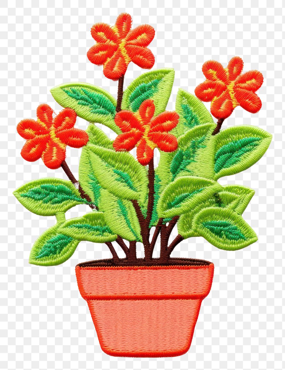 PNG Potted plant embroidery flower craft. AI generated Image by rawpixel.