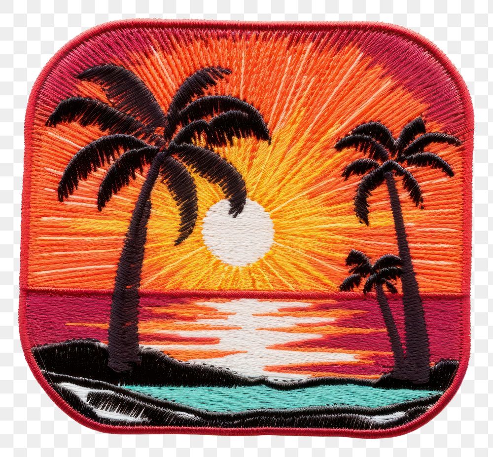 PNG Sunset embroidery art red. AI generated Image by rawpixel.