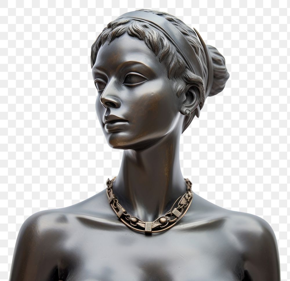 PNG  Greek sculpture wearing necklace statue portrait jewelry.