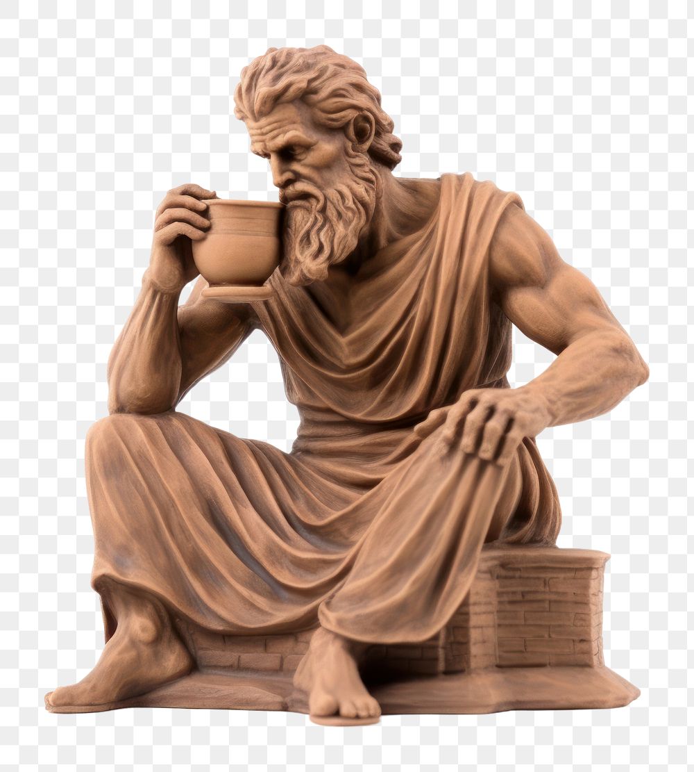PNG  Greek sculpture drinking coffee statue figurine art.