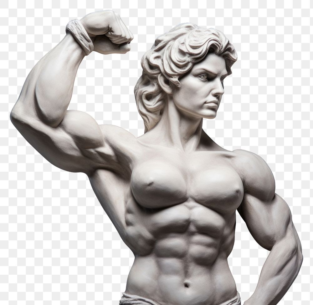 PNG  Greek sculpture flexing muscle statue torso adult.