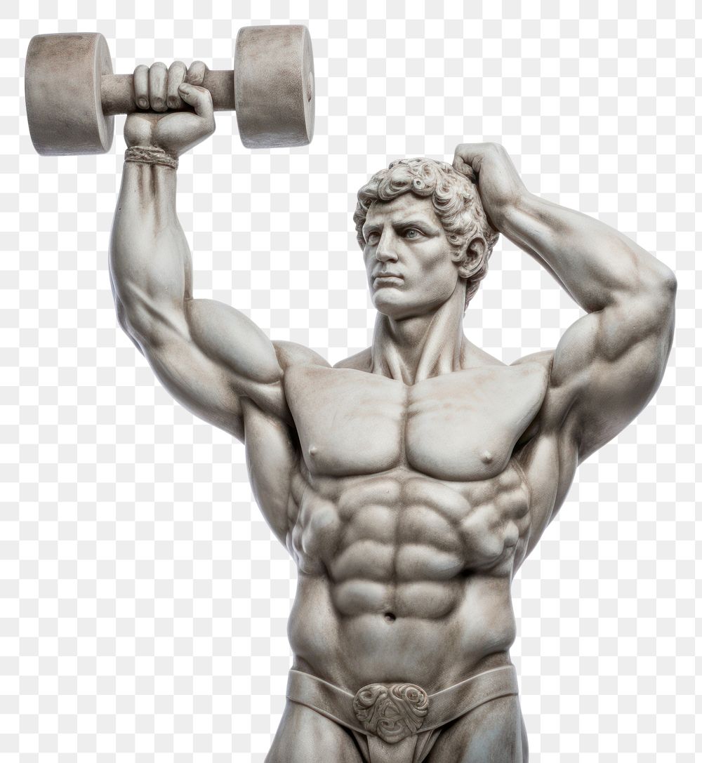 PNG  Greek sculpture holding dumbbell sports statue adult