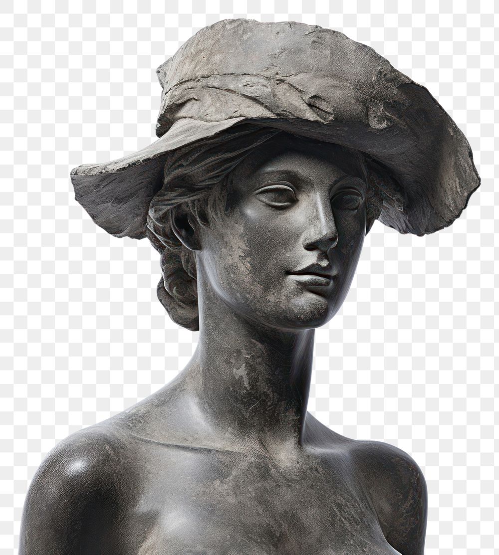 PNG  Greek sculpture wearing hat statue portrait male.