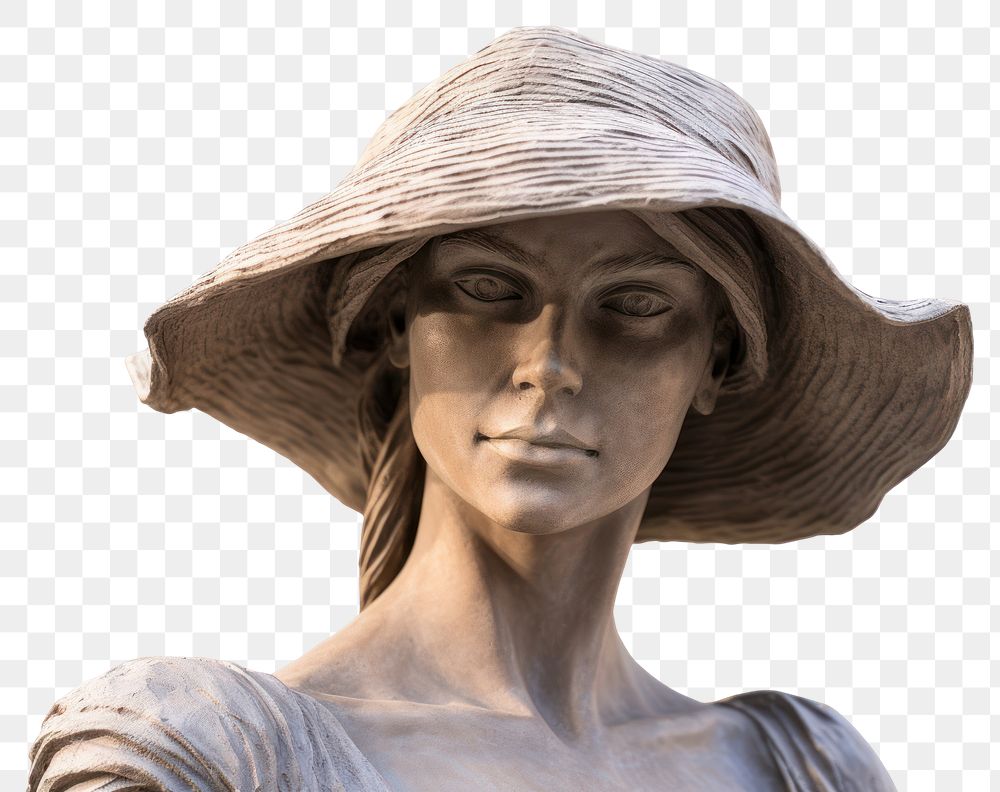 PNG  Greek sculpture wearing hat statue female adult.