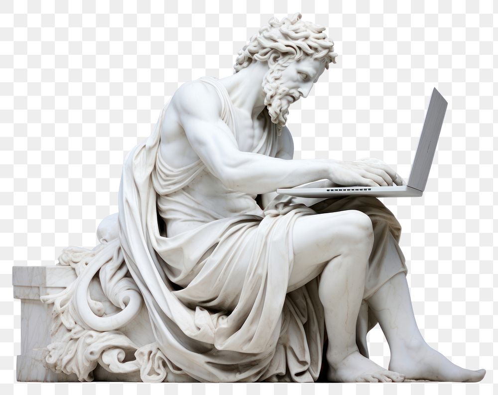 PNG  Greek sculpture using computer statue laptop art
