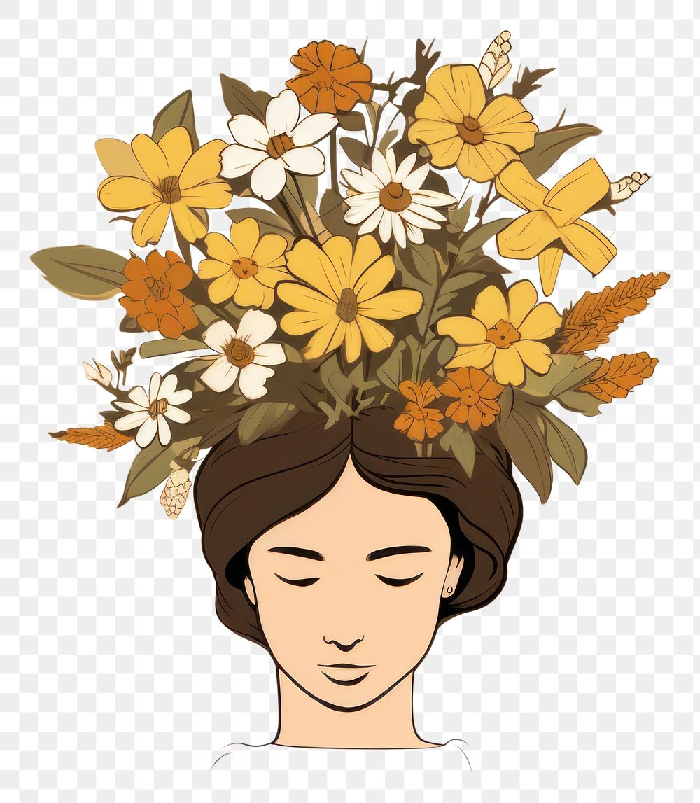PNG Person with flower head cartoon drawing sketch. AI generated Image by rawpixel.