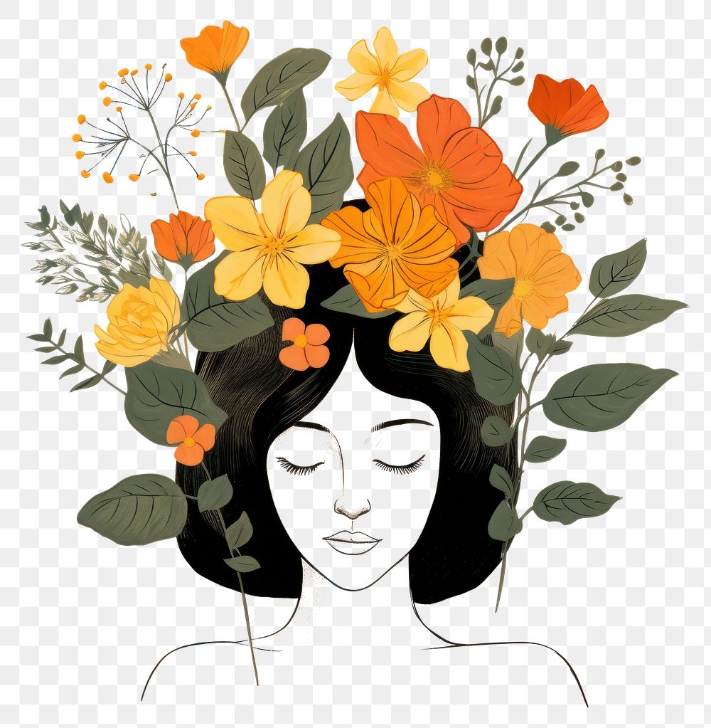 PNG Person with flower head drawing sketch plant. AI generated Image by rawpixel.