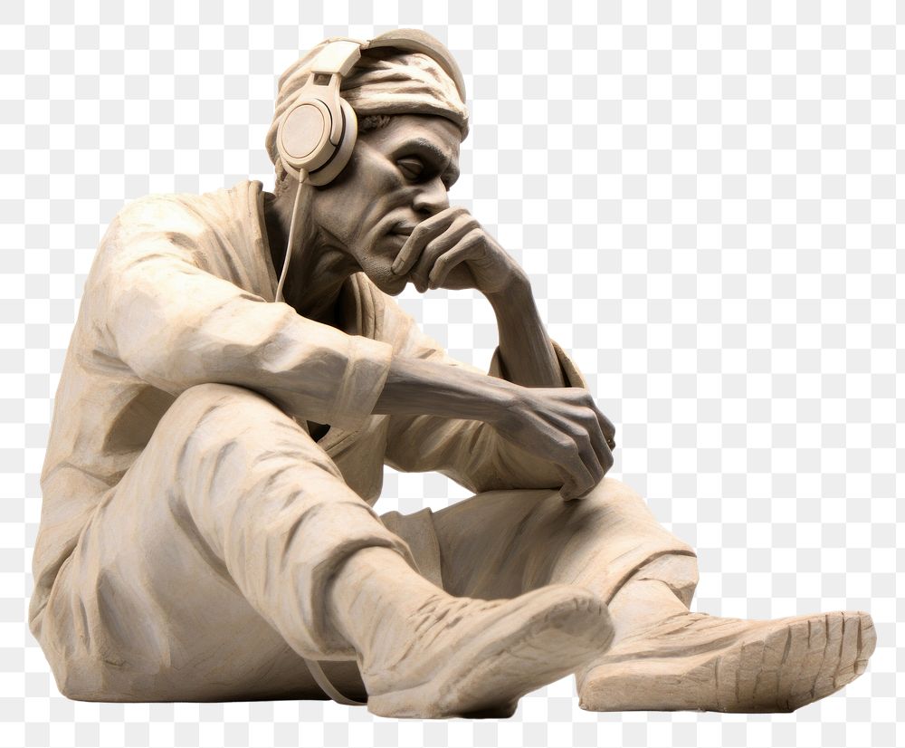 PNG Man listening to music sculpture statue adult.