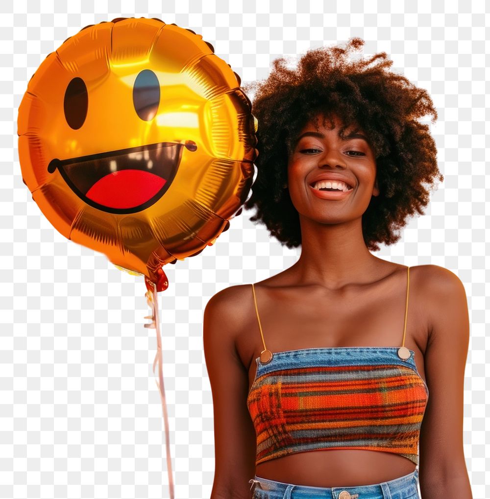 PNG African woman balloon fashion smile.