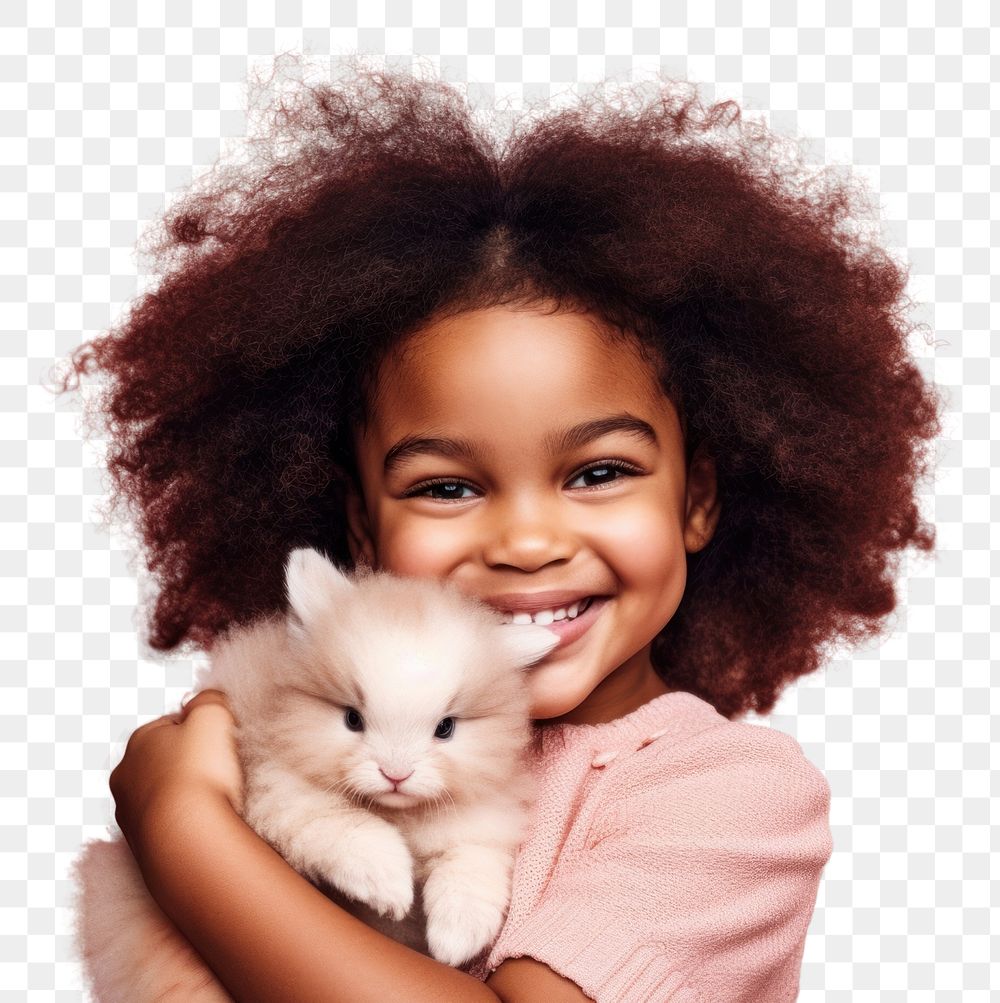 PNG  Girl hugging rabbit portrait mammal child. AI generated Image by rawpixel.