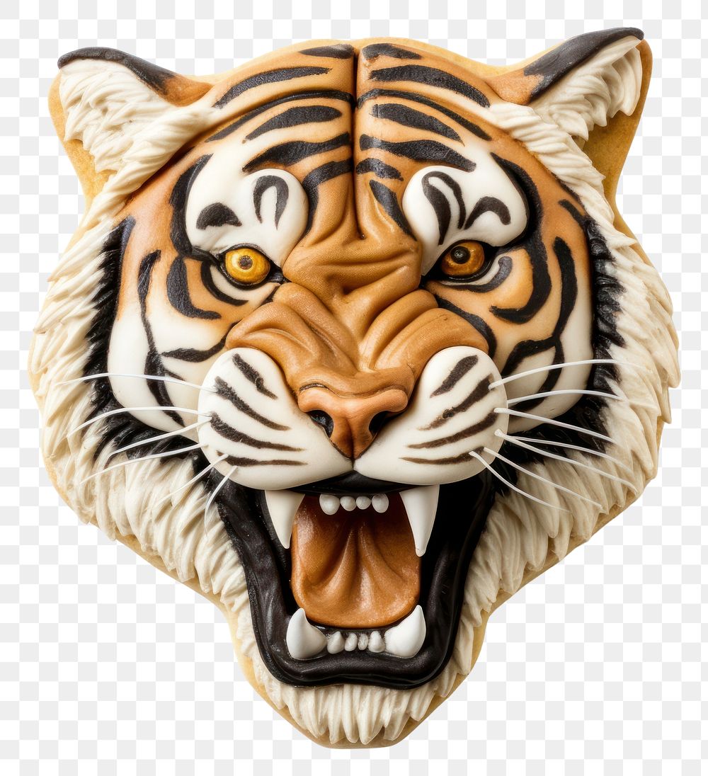 PNG Tiger head cookie animal mammal white background.