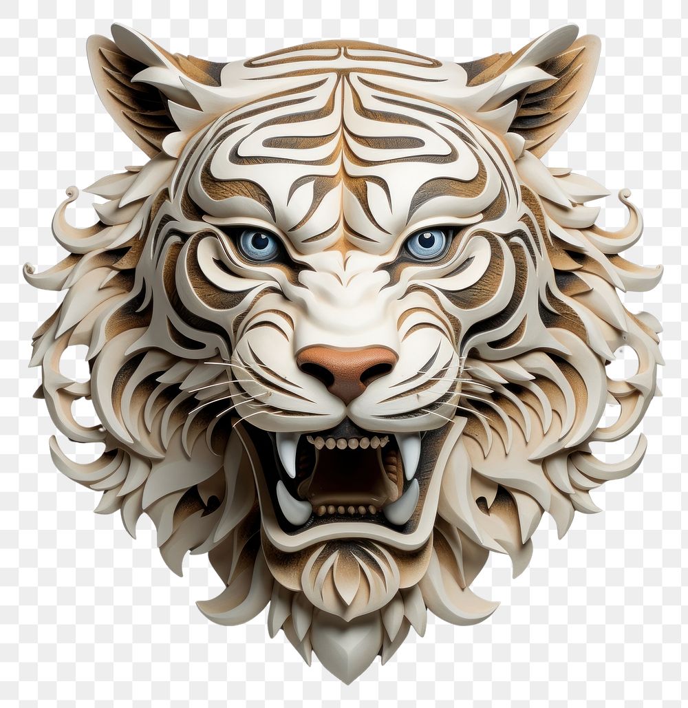 PNG Tiger head sculpture animal mammal white.