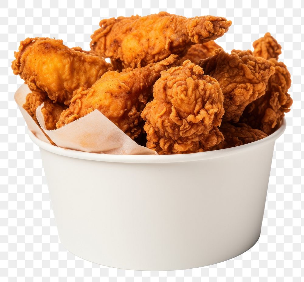 PNG Fried chicken in bucket food meat white background