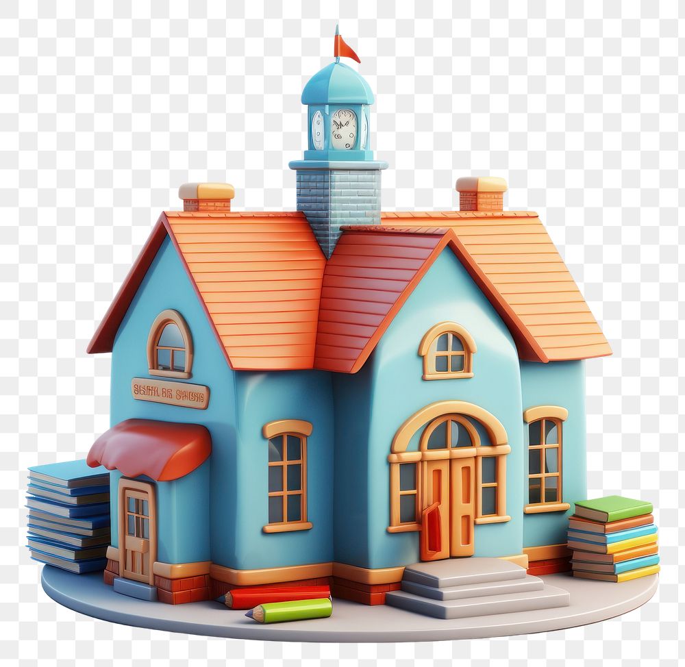 PNG Cute 3d school png architecture building toy.