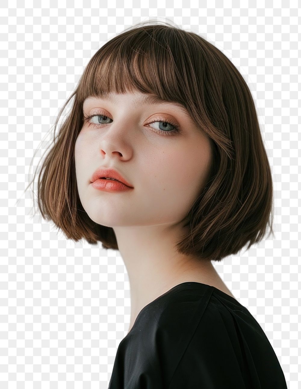 PNG Young women Short And Midium Lenght bob with bangs hair portrait photography fashion