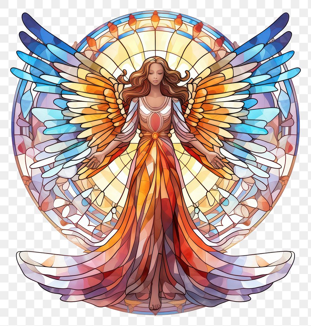 PNG Stain glass angel adult art representation.