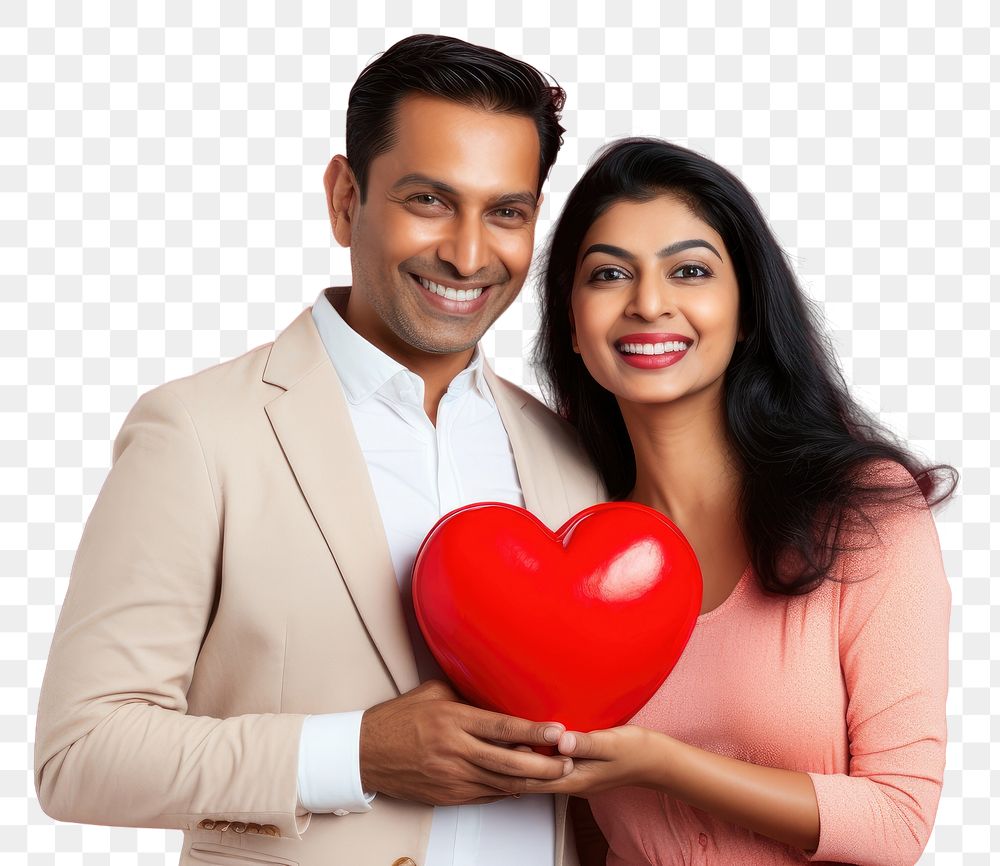 PNG Indian couple holding a heart balloon adult love.