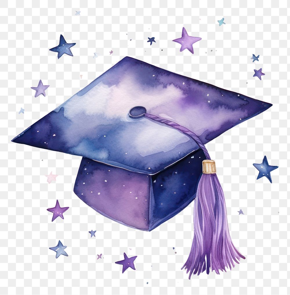 PNG Graduation hat in Watercolor style purple white background intelligence.