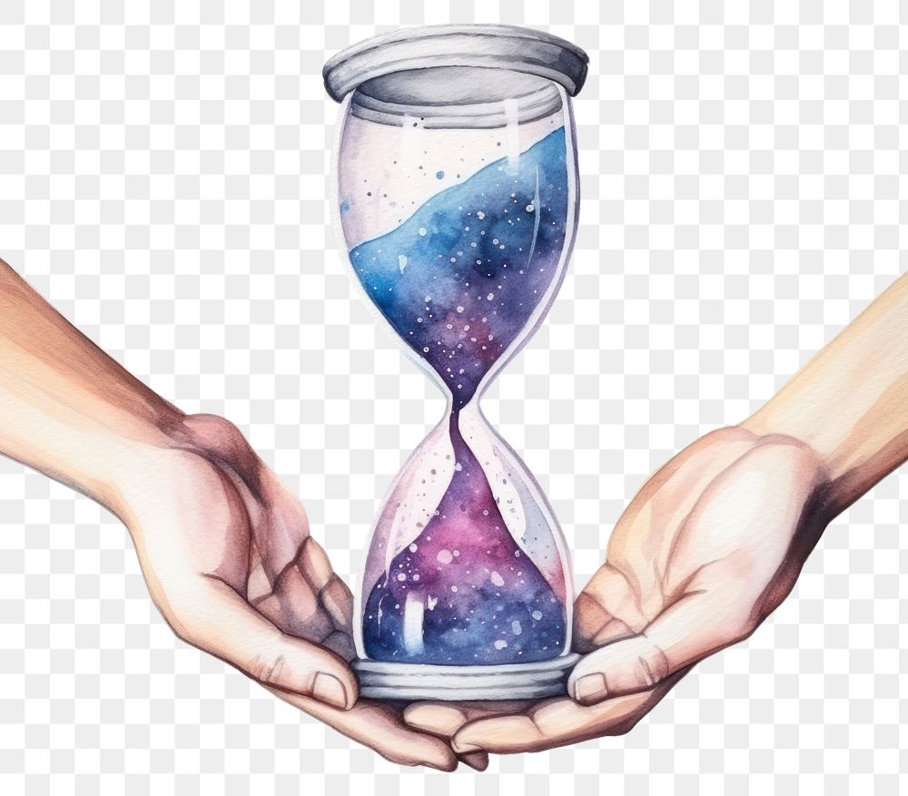 PNG Hourglass holding hand white background.