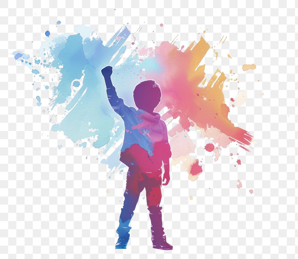 PNG Kid protesting in Watercolor style purple paint human.