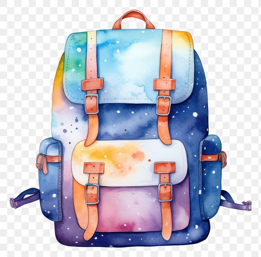 PNG Bag in Watercolor style bag backpack white background.