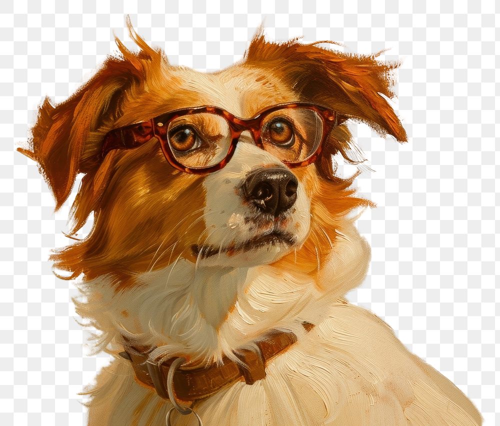 PNG Charming dog with a playful demeanor painting glasses portrait.