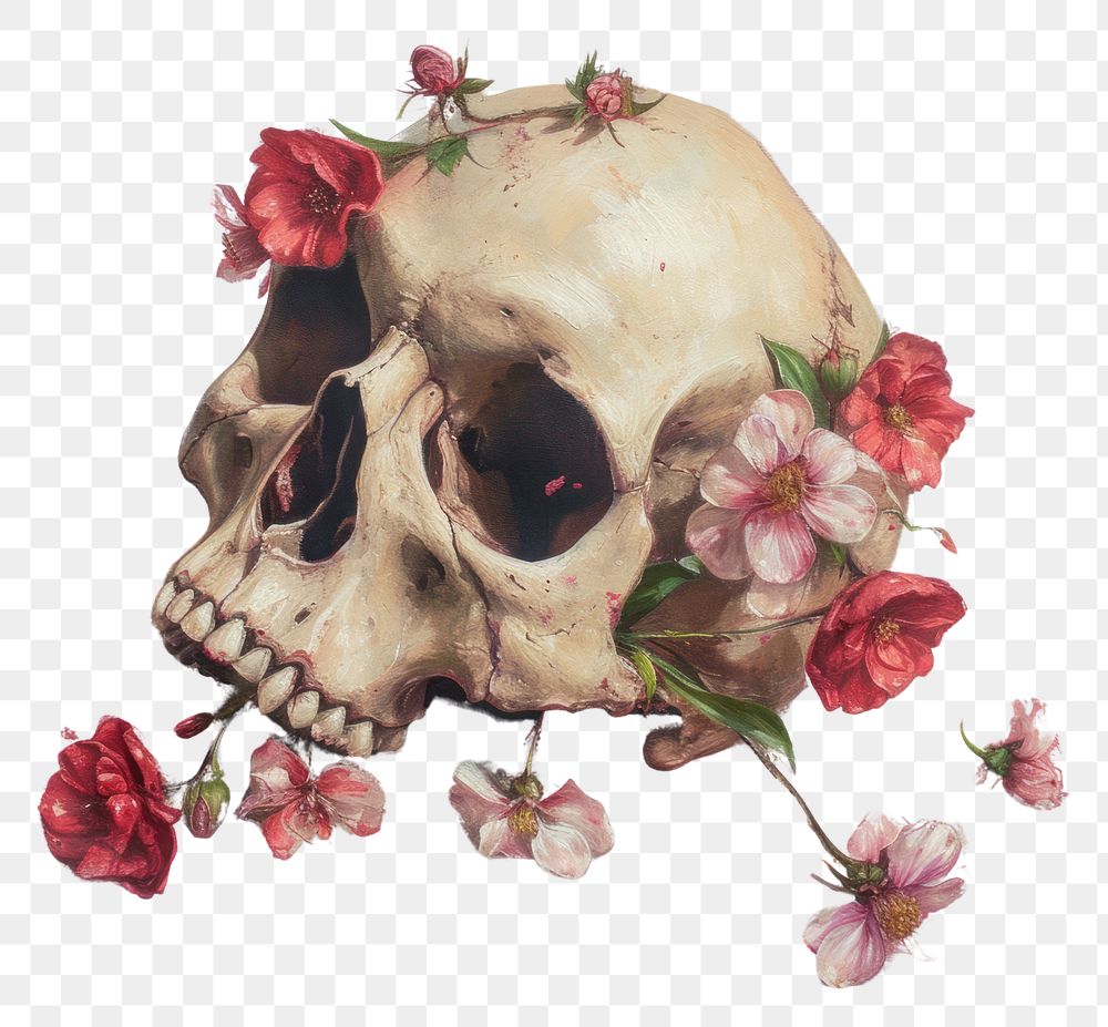 PNG Broken skull painting flower plant