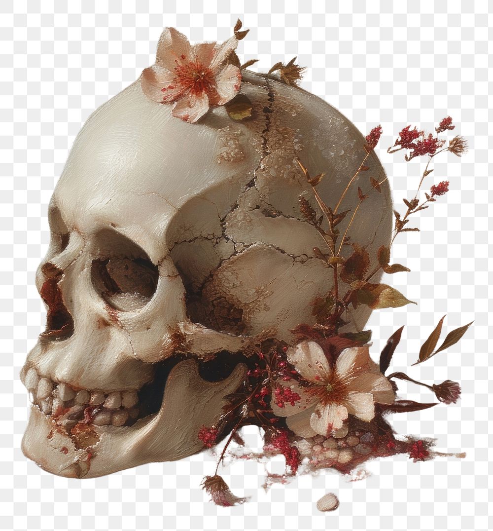 PNG Broken skull painting fragility flower