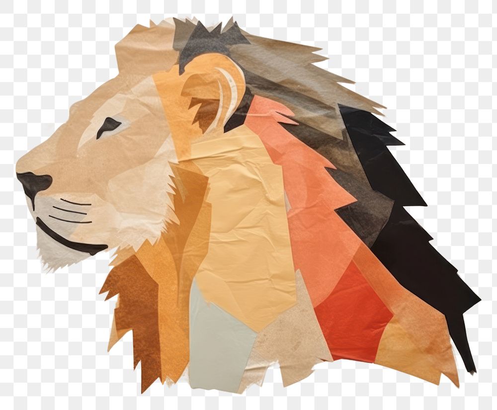 PNG Abstract cute lion ripped paper art painting animal.