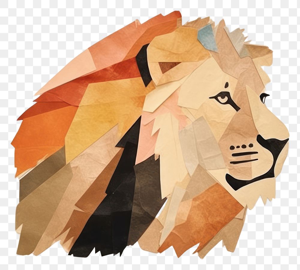 PNG Abstract cute lion ripped paper art painting representation.
