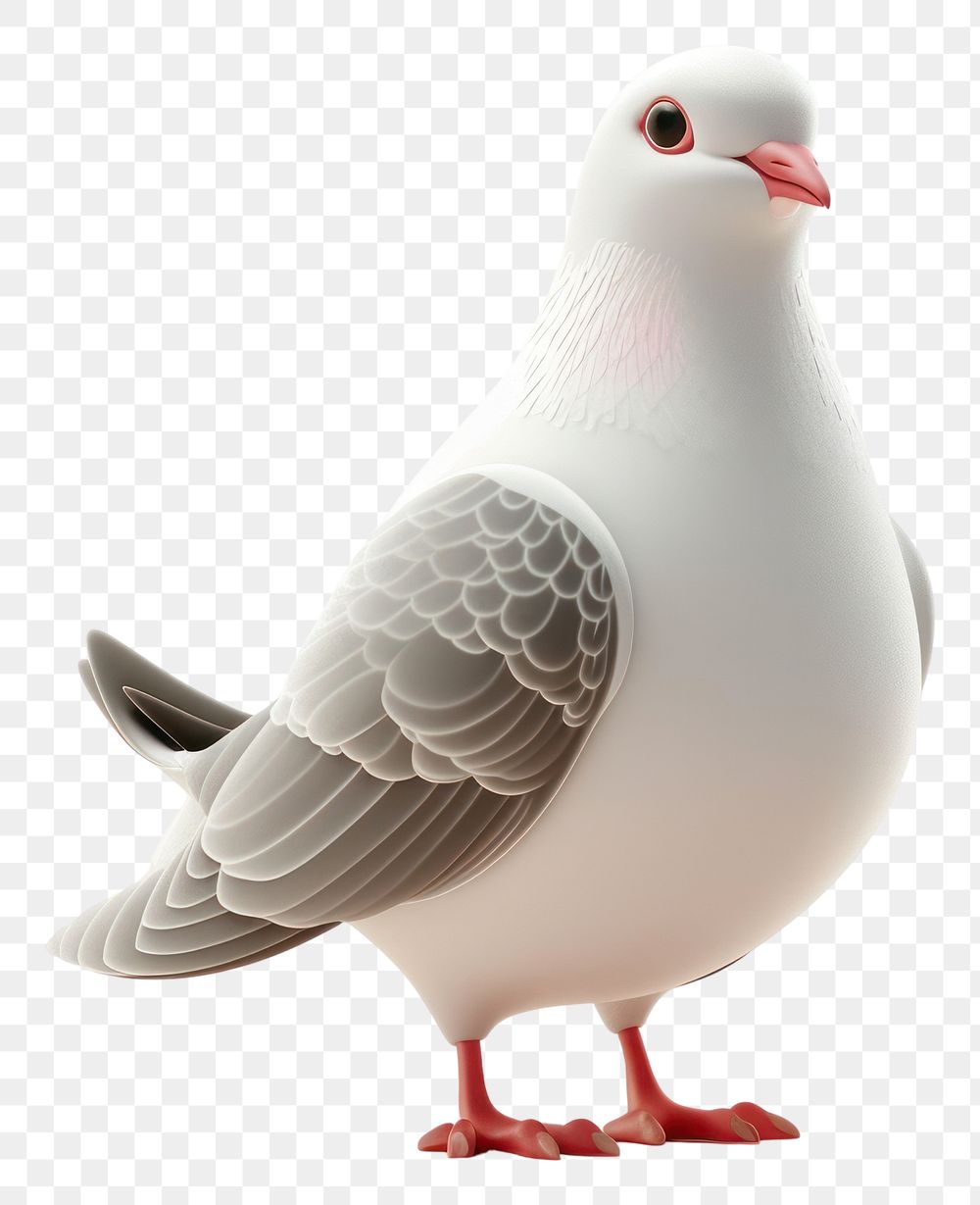 PNG 3D Illustration of cute dove animal pigeon white.