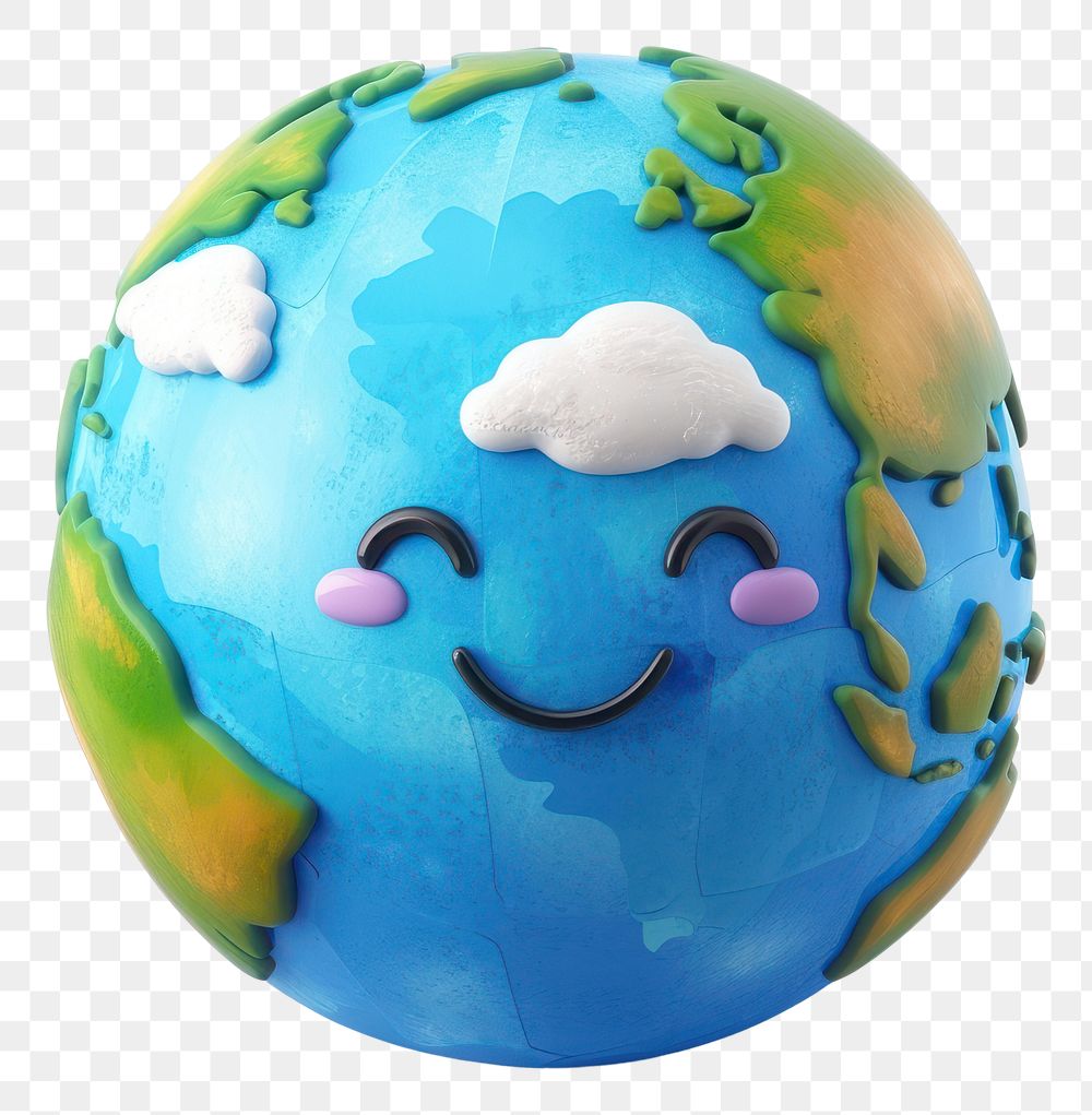 PNG 3D illustration of cute earth cartoon sphere planet.