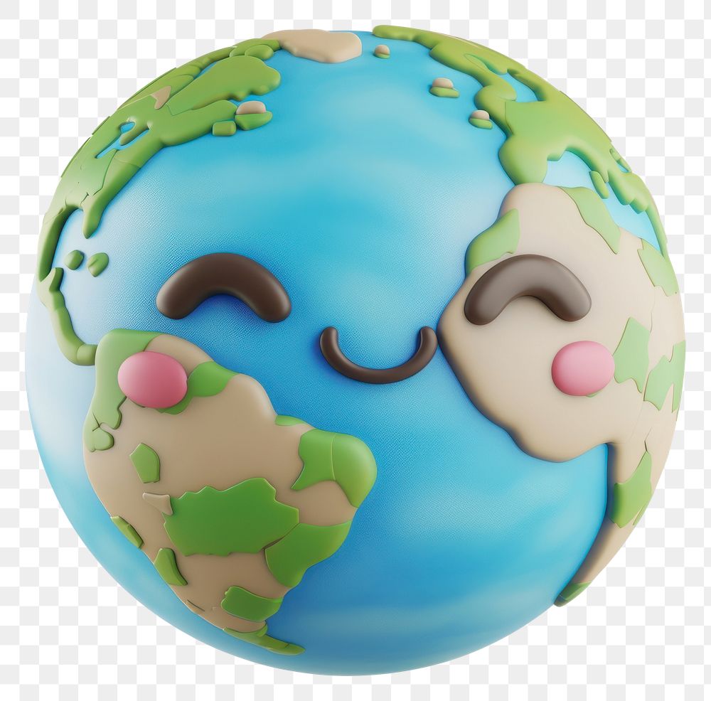 PNG 3D illustration of cute earth cartoon sphere planet.
