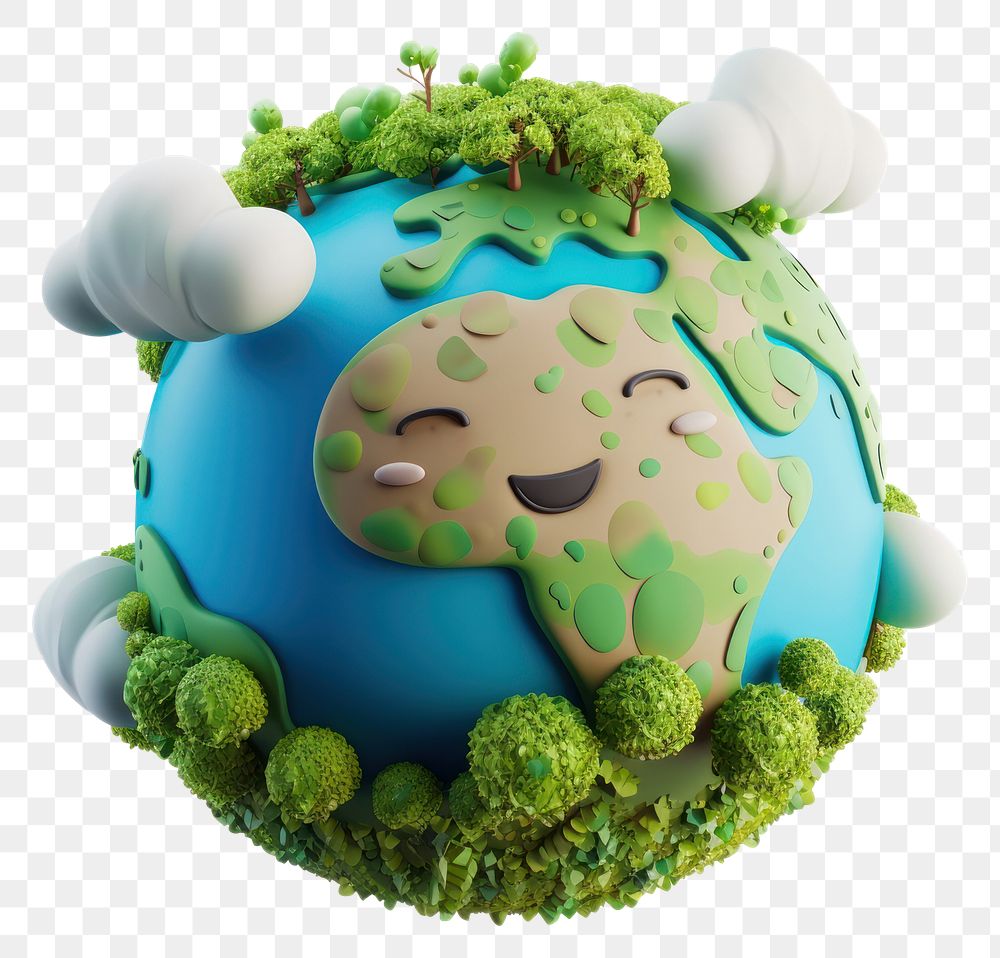 PNG 3D illustration of cute earth cartoon planet space.