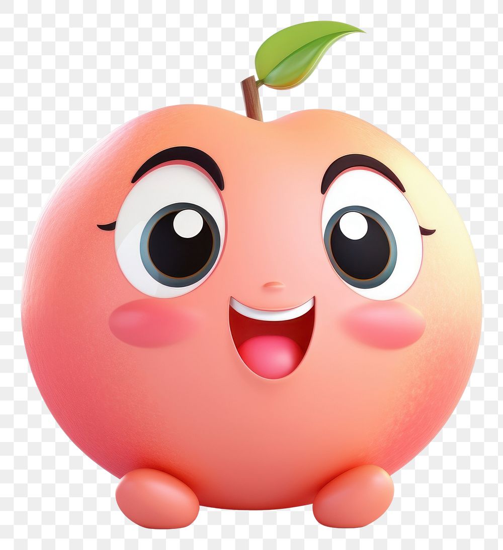 PNG 3D Illustration of cute peach cartoon food anthropomorphic.
