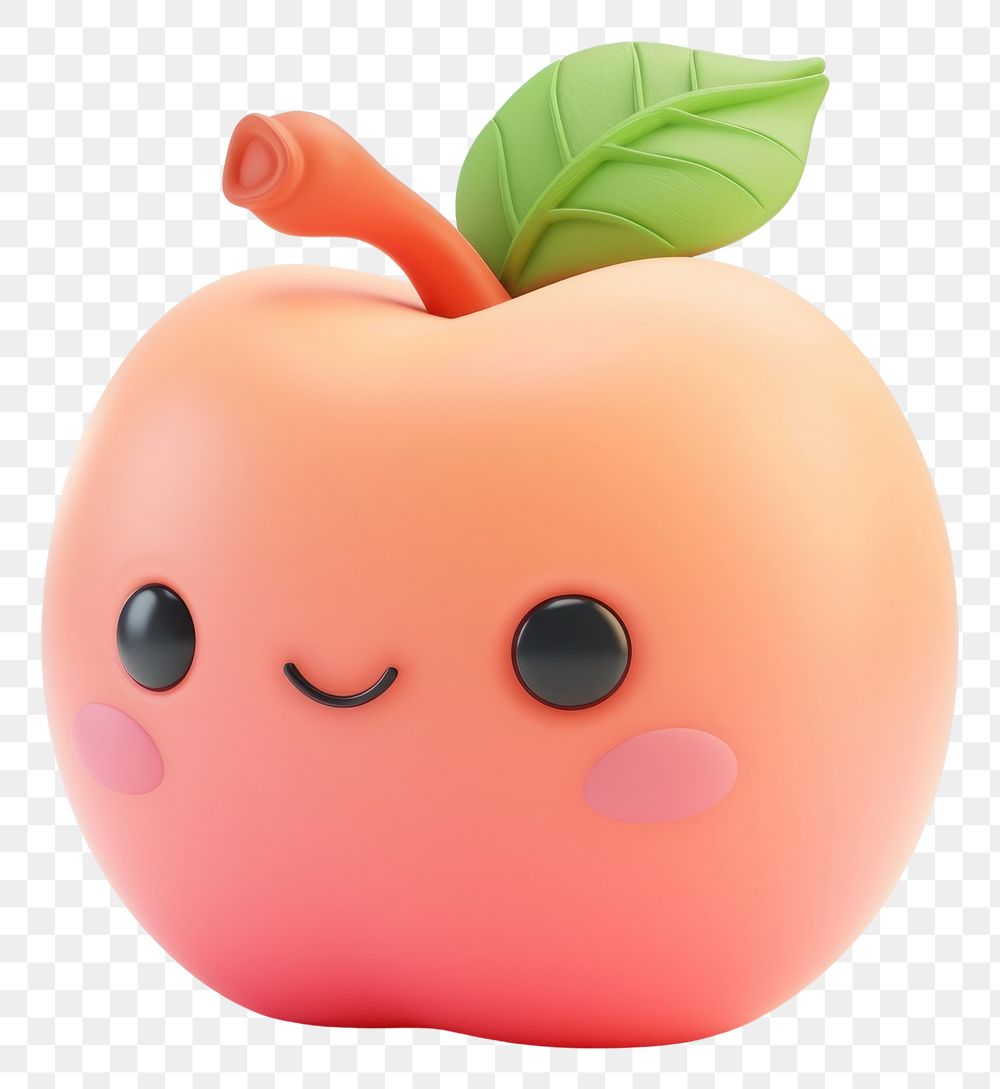 PNG 3D Illustration of cute peach cartoon apple fruit.