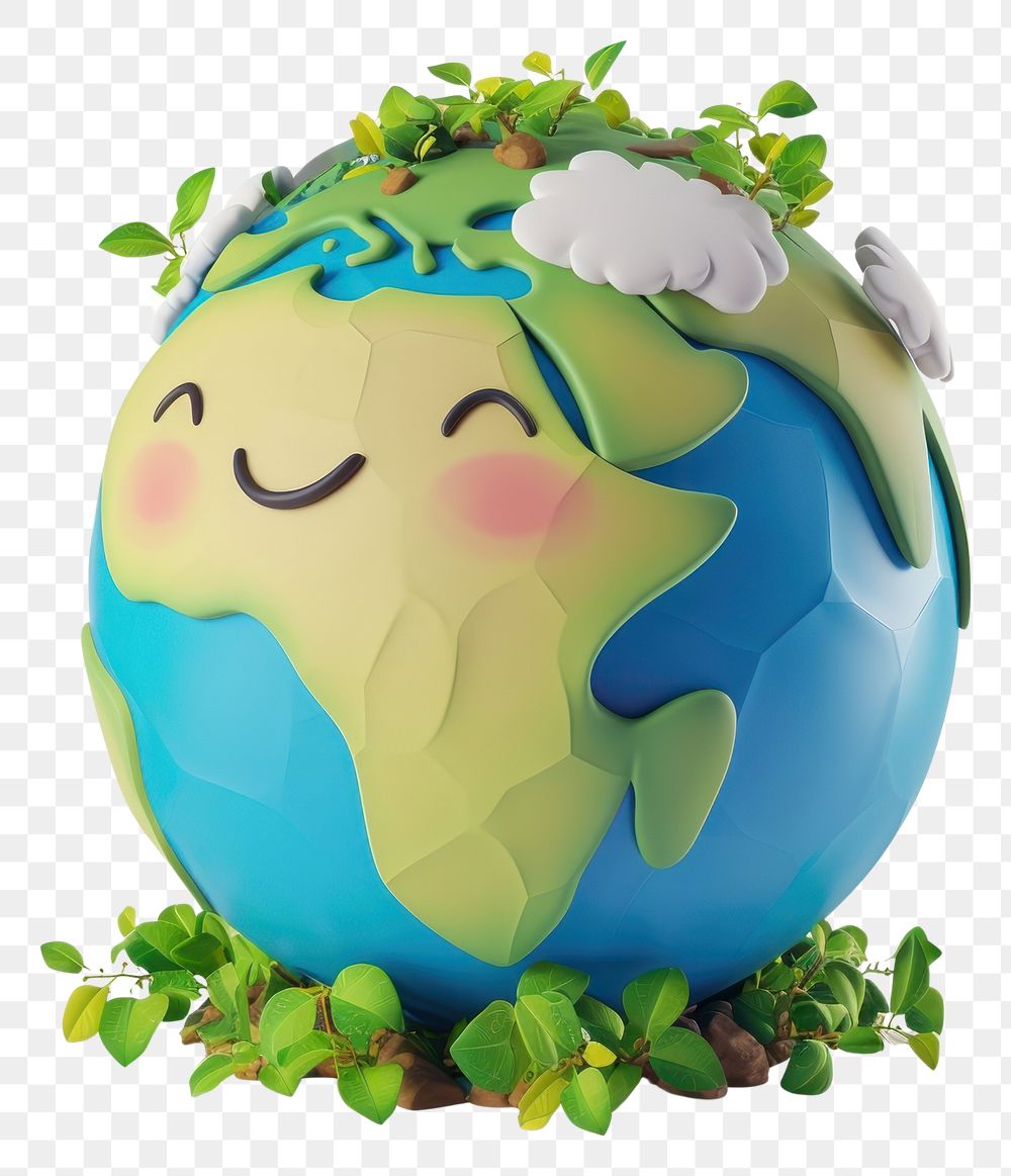 PNG 3D illustration of cute smile earth cartoon planet representation.