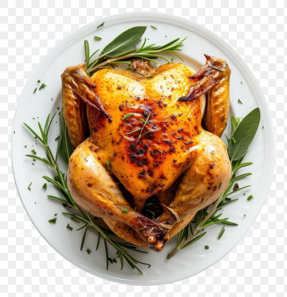 PNG Photo of roasted roast chicken plate rosemary dinner.